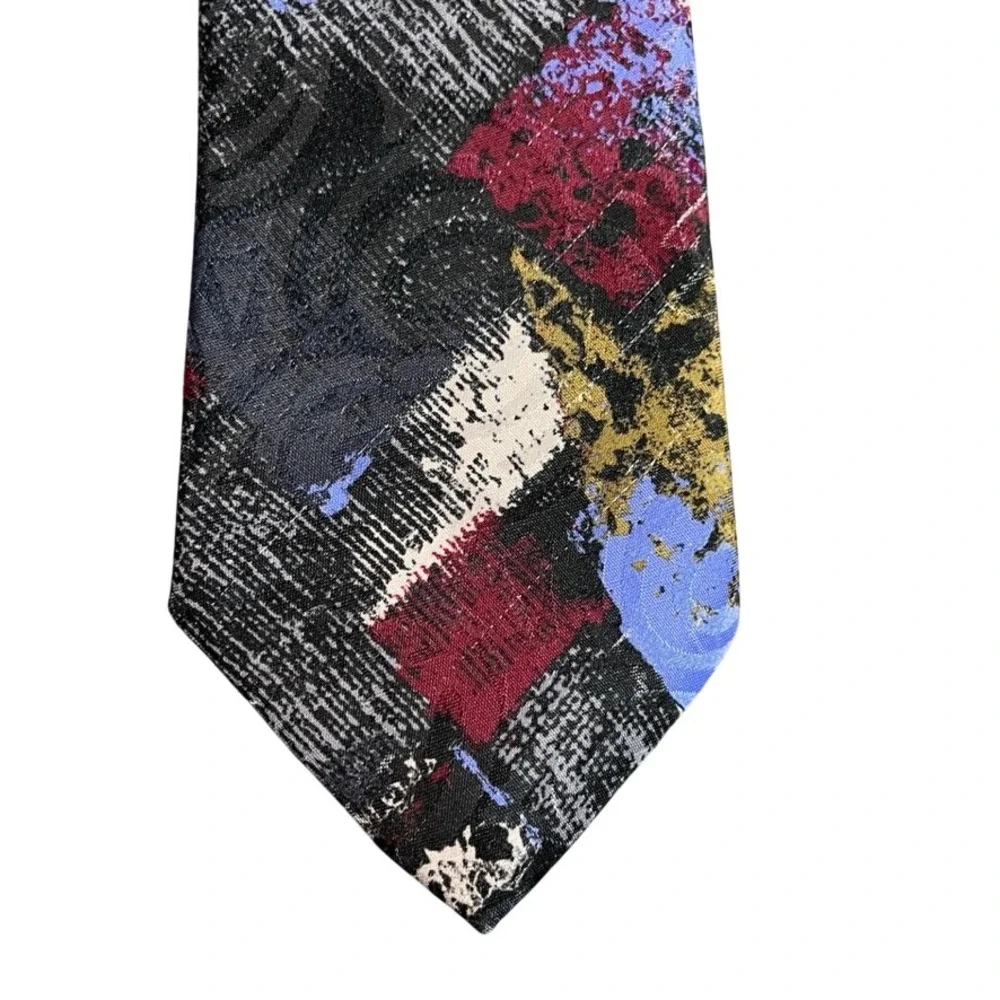 Westchester Classics Mens Abstract Geometric Paisley Necktie Blue Burgundy Gold
